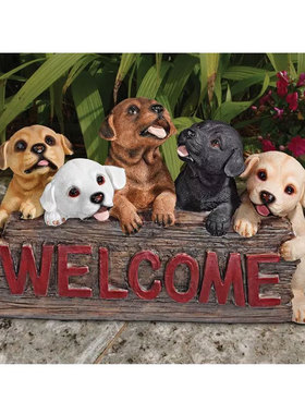 五只小狗门口欢迎牌树脂庭院装饰品Welcome欢迎回家门牌户外批发