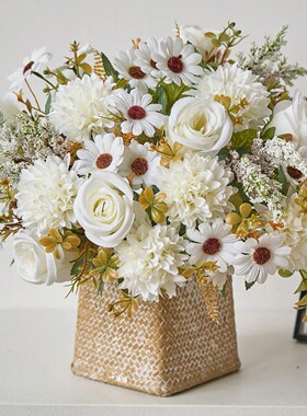 欧式田园装饰手捧玫瑰花仿真花花束客厅茶几家居餐桌花艺摆件批发