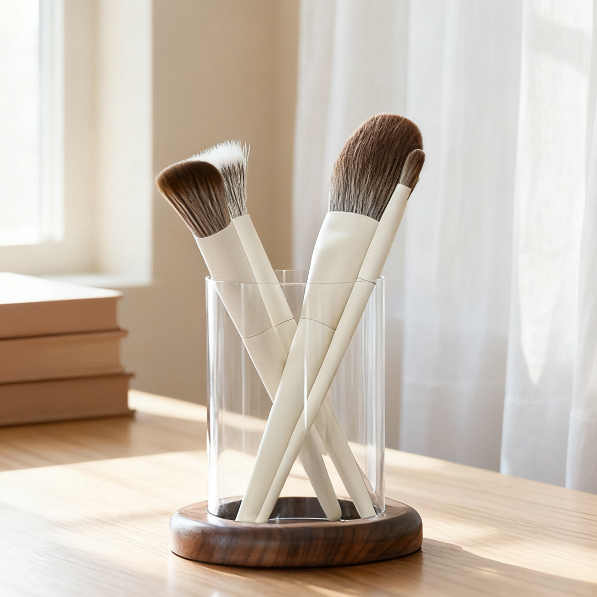 梳妆台黑胡桃木化妆刷眉笔收纳筒