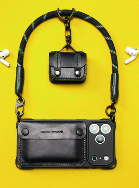 两针一线适用iphone17手机壳新款高级感苹果17promax零钱包证件套真皮苹果17air挂绳斜挎手提17pro镜头全包壳