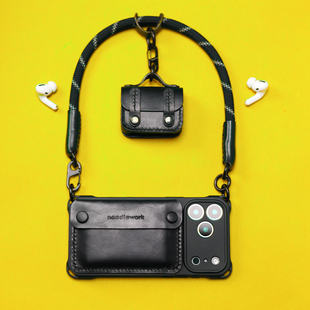 两针一线适用iphone17手机壳新款高级感苹果17promax零钱包证件套真皮苹果17air挂绳斜挎手提17pro镜头全包壳