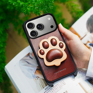 两针一线原创猫爪狗爪适用iphone17promax手机壳新款17air内置支架挂绳苹果16pro真皮斜挎保护套15pro高级感
