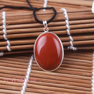日本天然红竹石吊坠 999银镶嵌红竹石