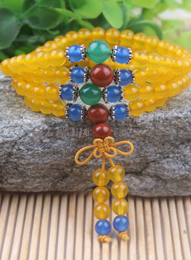 蓝绒晶 红竹石 幸运石 纯银紫冰银橘子石108颗佛珠手链