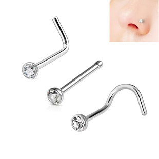 植入级钛合金包镶钻鼻钉直杆5字7字S杆L杆弯杆鼻饰可做小耳屏耳钉