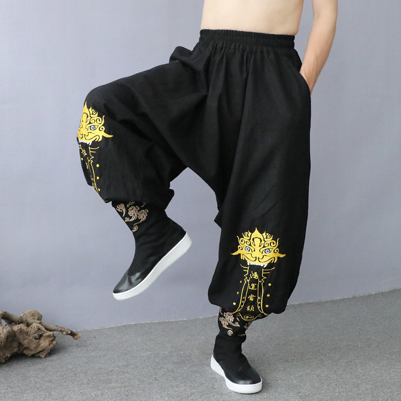 春秋新中国风男装宽松垮裤国潮嘻哈个性萝卜裤复古刺绣哈伦裤男裤 - 封面