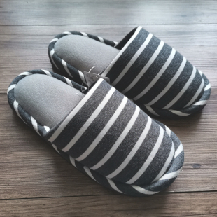 2024日单棉拖秋冬新款 条纹针织全棉低反弹记忆棉包头家居地板拖鞋
