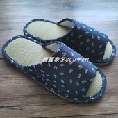 男女情侣棉麻扇纹天然蔺草静音防滑橡胶底凉拖鞋 2025日式 草席拖鞋