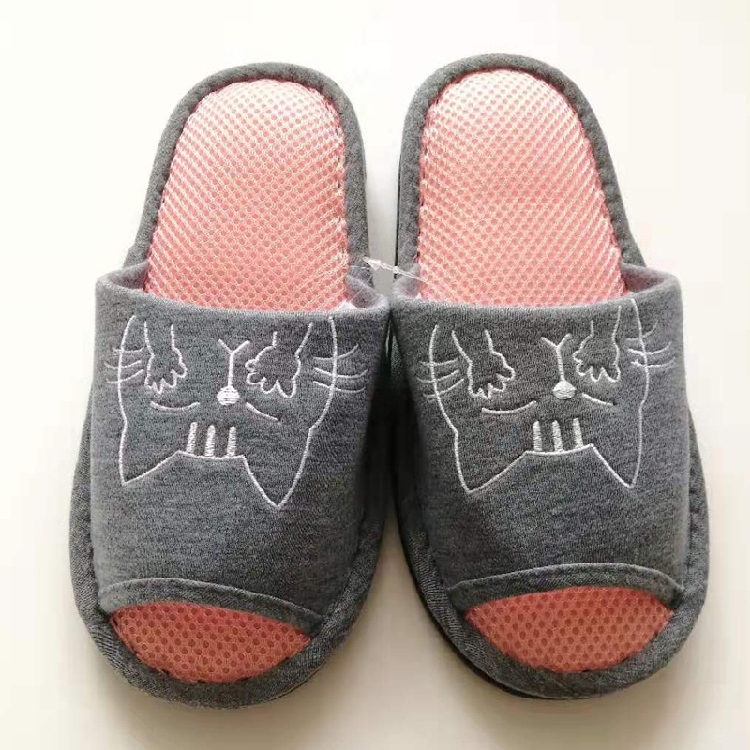 春秋日单新款女全棉针织透气网面记忆棉家居地板室内拖鞋工厂直销