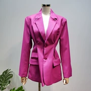 网 Cùng một chiếc quần cạp cao Eo màu hồng tím dài tay dài phần mỏng cắt ba chiều blazer nữ công sở - Business Suit