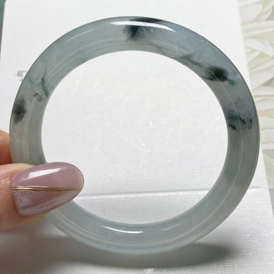 3795号【水墨丹青】天然缅甸翡翠a货手镯冰种圆条51.6圈一图一物