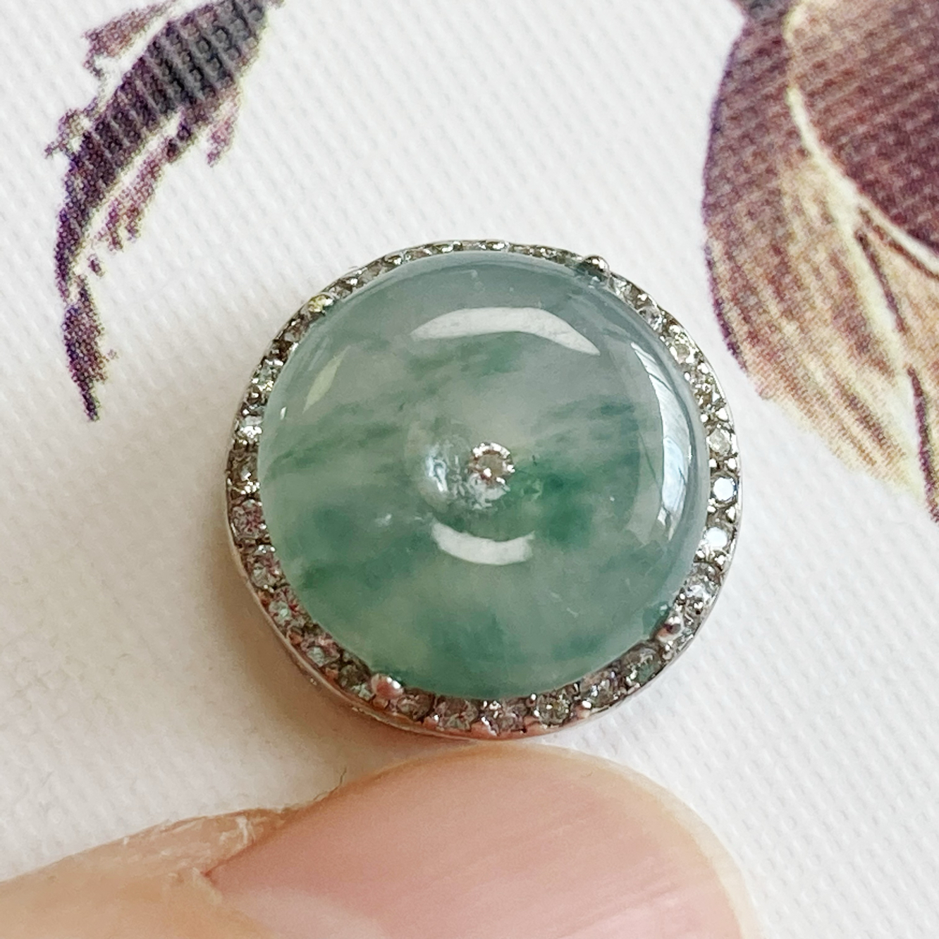 9209号天然缅甸翡翠a货冰种飘绿花平安扣送纯银潘潘一图一物