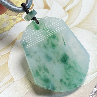 0627号天然缅甸翡翠a货冰飘绿花平安无事牌吊坠毛衣链一图一物