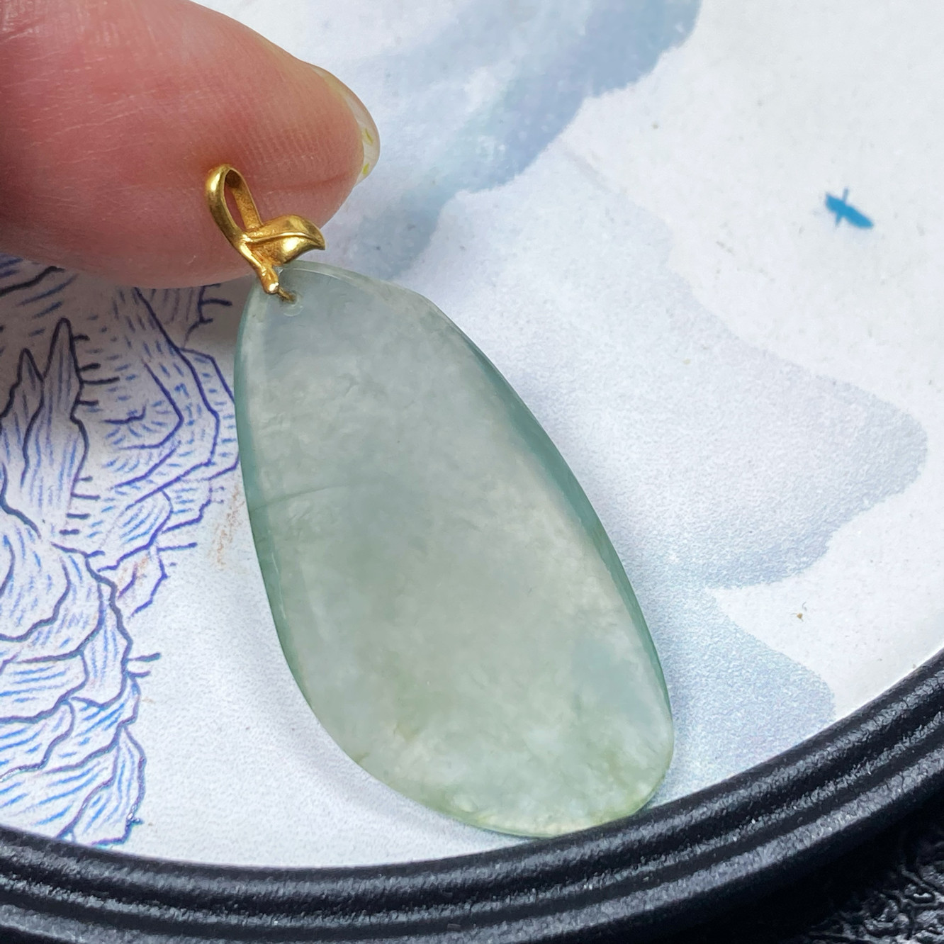 0373号18k天然缅甸翡翠a货冰玻种原石吊坠