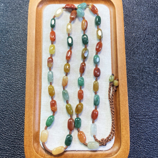 5475号天然缅甸翡翠a货细糯种浓色原石多宝长珠链一图一物