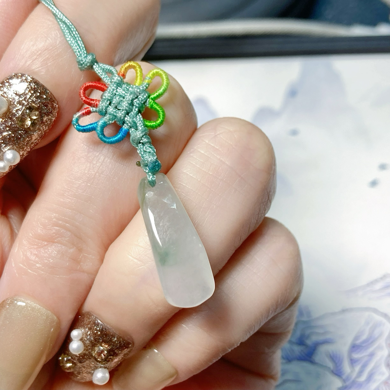 0251号天然缅甸翡翠a货冰种飘花原石手机挂一图一物