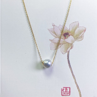 Z05002号天然海水珍珠7.6真多麻18k黄金贴片路路通破骨链一图一物