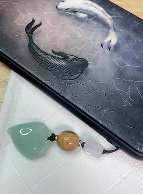 原创手工手机挂旗袍压襟壶盖提绳发簪步摇多用SG0002翡翠寿桃