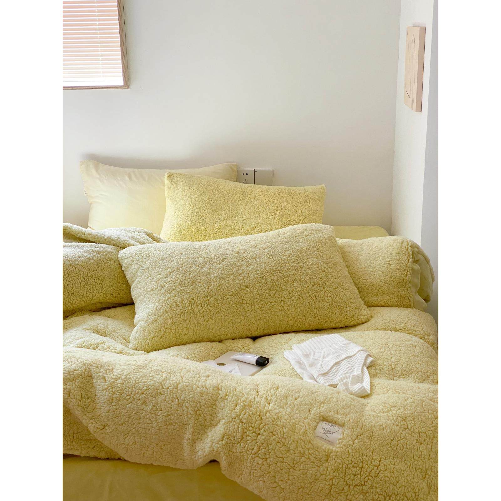 奶油色 秋冬保暖加厚四件套牛奶绒羊羔绒纯色韩系ins被套床单1.8,床上用品,床品套件/四件套/多件套,淘宝优惠券,粉丝福利购,淘宝优惠卷