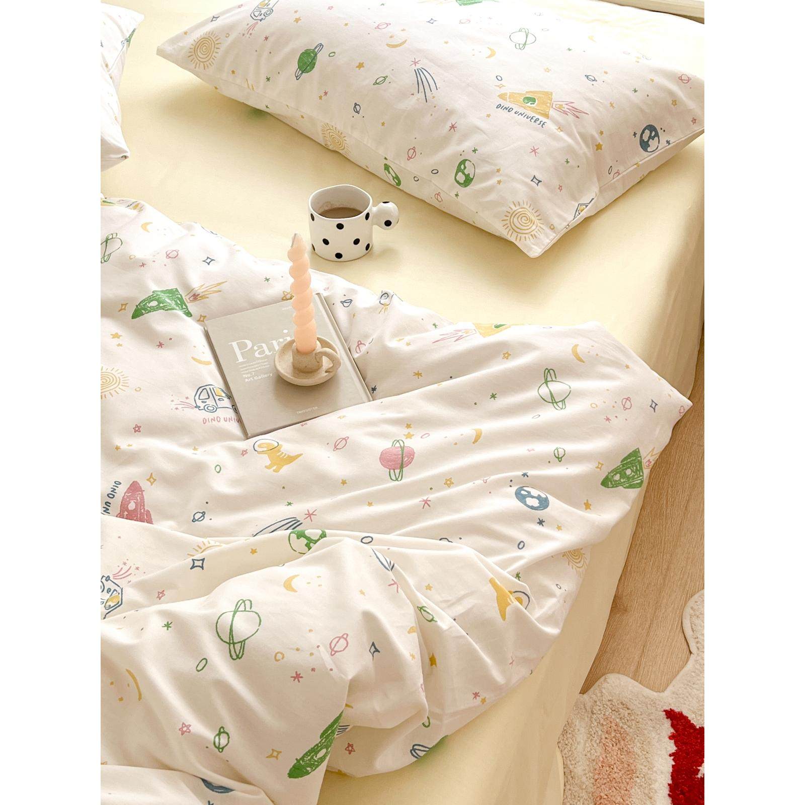 小宇宙 ins风全棉四件套纯棉可爱卡通星球三件套被套床笠1.8米,床上用品,床品套件/四件套/多件套,淘宝优惠券,粉丝福利购,淘宝优惠卷