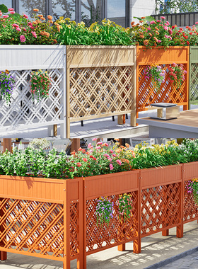 餐厅隔断花架防腐木栅栏围栏火锅饭店卡座绿色户外木花槽餐饮护栏