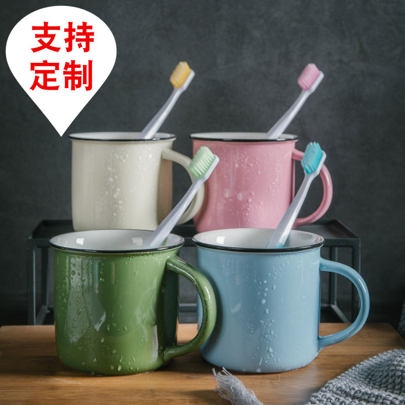 怀旧复古仿搪瓷杯 牙杯洗漱杯 漱口杯 陶瓷杯 马克杯定制广告LOGO