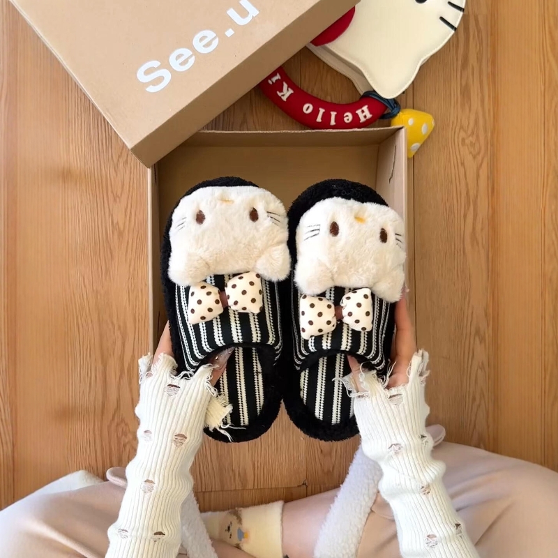 哈喽kt棉拖鞋女款冬天毛绒茸茸防滑软底保暖鞋室内家居可爱2025新