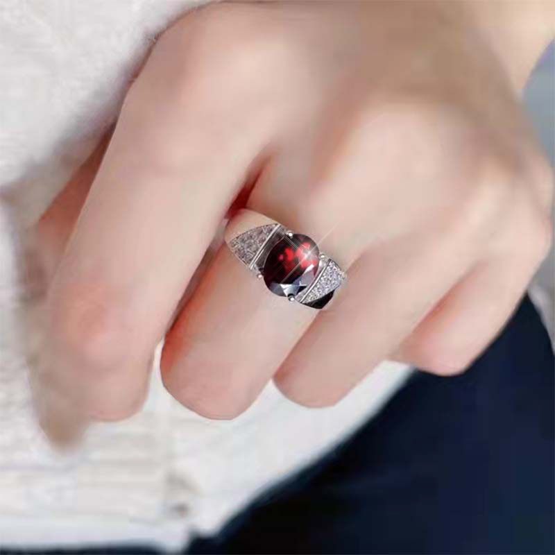 Ring female natural gem sterling silver inlay 2022 new Garnet Ring Light luxury small exquisite adjustable