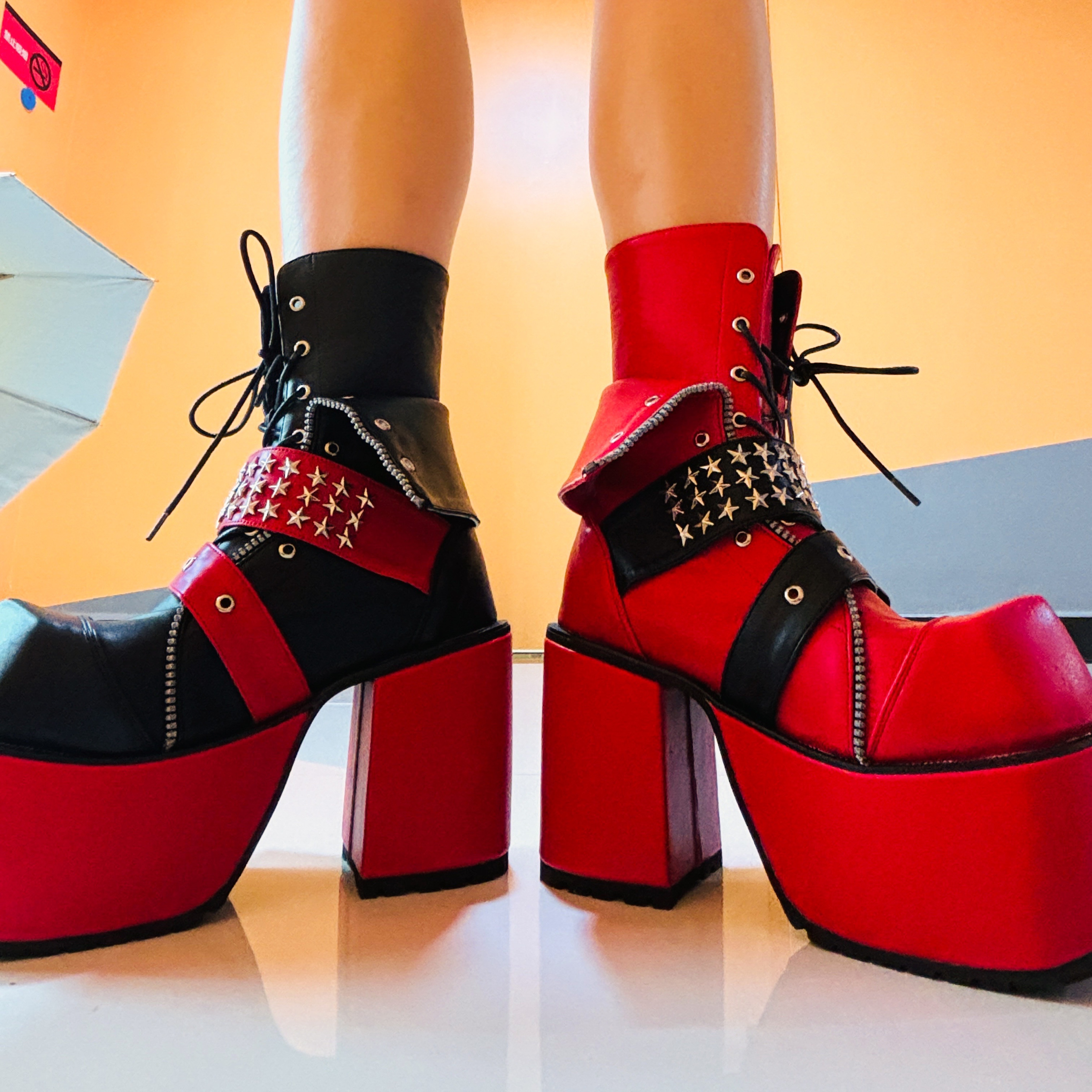 店主实拍厚底马丁靴定制拼色增高12厘米粗跟防水台舒适增高鸳鸯色