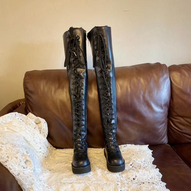 店主实拍厚底雪地靴大棉过膝靴系带拉链内里厚毛超保暖91-3