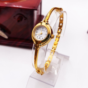 绝版两针数字迷你小巧袖珍镀金银半手镯库存宝石花石英女士手表