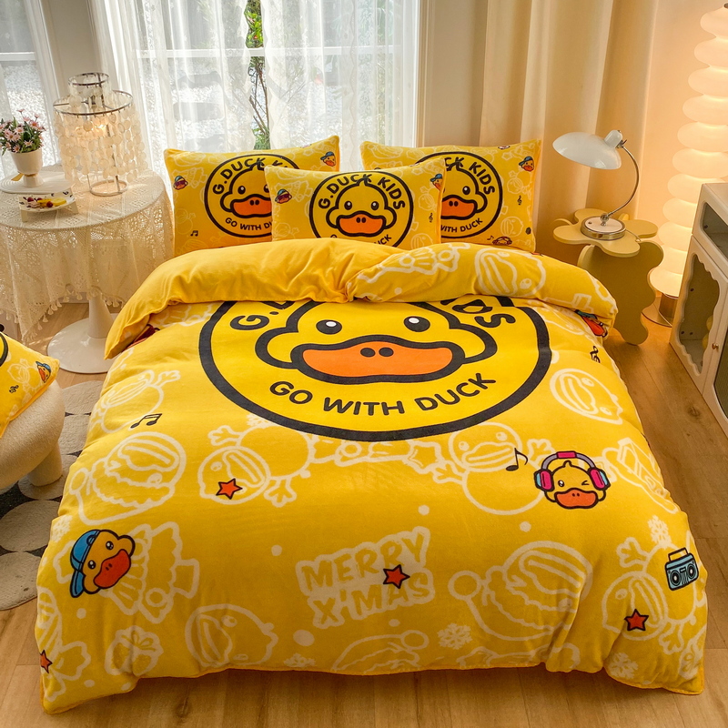 四件套牛奶绒卡通小黄鸭柔软保暖