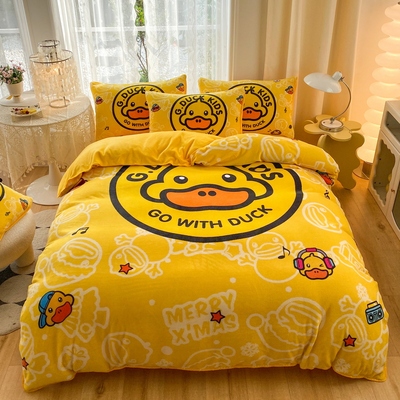 四件套牛奶绒卡通小黄鸭柔软保暖