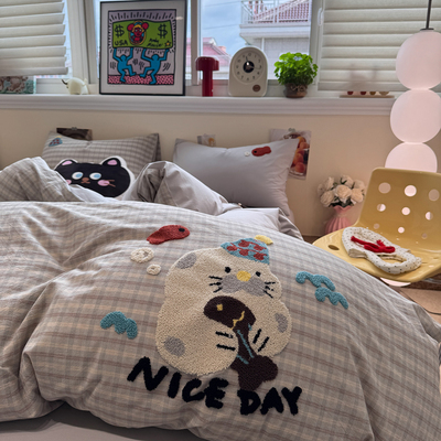 卡通小海豹毛巾绣床上四件套纯棉