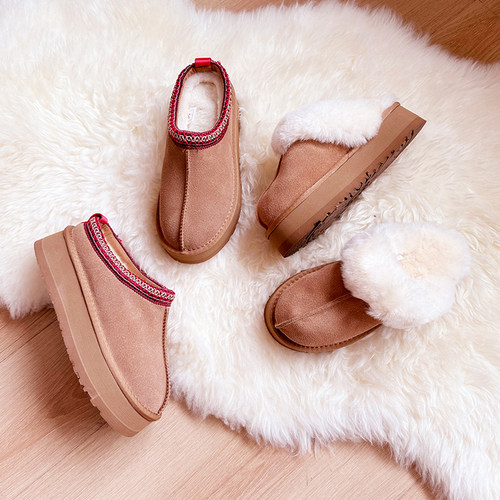 美拉德风格冬季雪地靴拖鞋纯羊毛