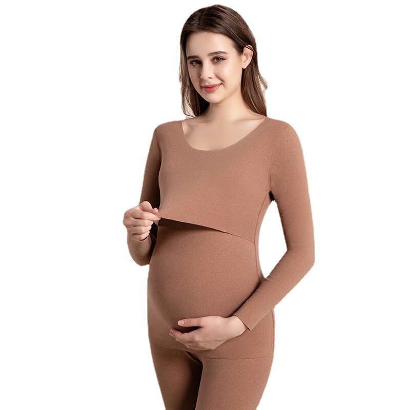 THICKENED PREGNANT WOMENS AUTUMN CLOTHES AND PANTS SET DERONG THERMAL UNDERWEAR AUTUMN AND WINTER BREASTFEEDING CONFINEMENT CLOTHES AND FLEECE LACTATING PREGNANT WOMEN
