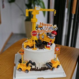 米帝欧北京市同城配送水果生日蛋糕定制儿童创意挖掘机挖土机加高