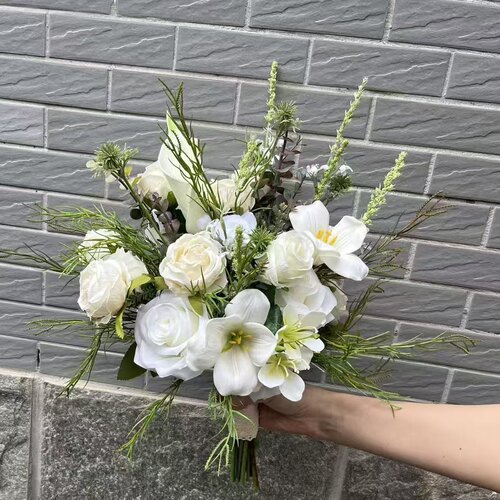 INS韩系小清新白色玫瑰仿真花束 领证婚礼婚纱摄影拍照新娘手捧花