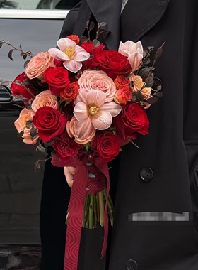 红色接亲花束新娘道具结婚手捧花领证仿真花hot闺蜜订婚礼物混搭
