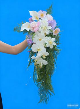 紫色瀑布手捧花仿真花高级新娘结婚当天摄影拍照假花束保湿玫瑰花