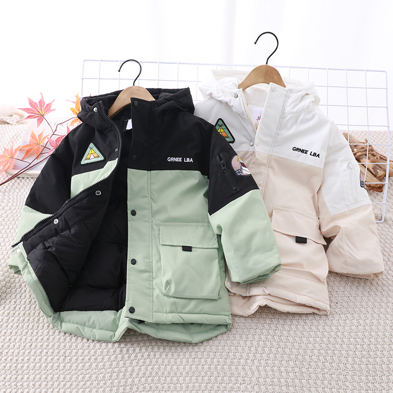 儿童装夹加棉连带帽棉衣服男女童加厚拼接棉袄外套冬季款新品韩版