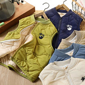 男童绗缝夹棉马甲背心秋冬2025新中大儿童装 加厚立领坎肩背心马夹