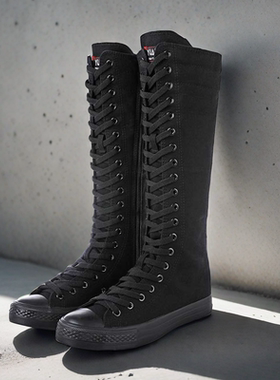 2024韩版高帮内增高休闲高筒帆布鞋长筒靴子帆布靴街拍显瘦显腿长