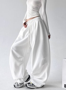 韩舞团白色加绒运动裤女冬季2026新款高腰直筒宽松休闲卫裤阔腿裤
