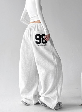 韩舞团白色绣花运动卫裤女2026秋季新款街舞阔腿宽松慵懒风休闲裤