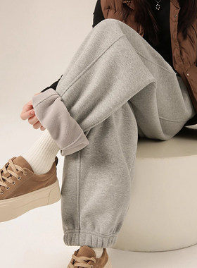 韩舞团灰色卫裤女秋冬2026新款宽松显瘦束脚哈伦加绒加厚保暖运动