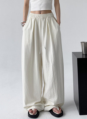 韩舞团白色阔腿裤女夏季2026新款高腰垂感宽松休闲裤慵懒薄款山本