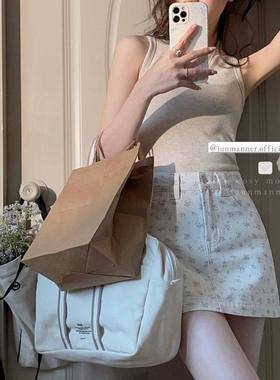 白色碎花高腰休闲半身裙女夏季新款美式复古小个子a字包臀短裙子