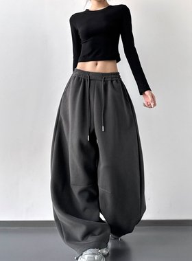 韩舞团深灰色秋冬卫裤女2026新款韩版宽松显瘦百搭直筒阔腿休闲裤