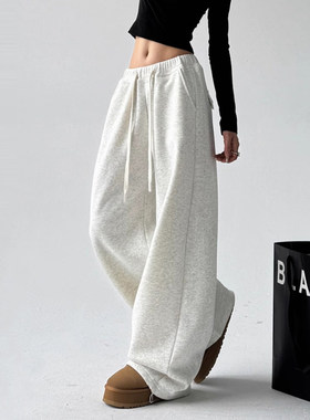 韩舞团灰色卫裤女2026新款秋冬加绒美式高腰显瘦休闲运动直筒阔腿